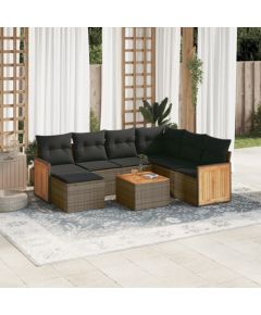 vidaXL 8-cz. zestaw mebli ogrodowych z poduszkami, szary, polirattan Dārza mēbeļu komplekti