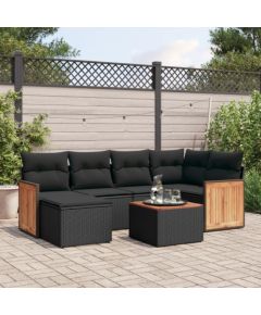 vidaXL 7-cz. zestaw wypoczynkowy do ogrodu, z poduszkami, czarny Dārza mēbeļu komplekti