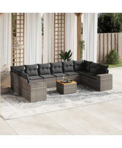 vidaXL 11-cz. zestaw mebli ogrodowych z poduszkami, szary rattan PE Dārza mēbeļu komplekti