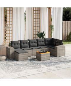 vidaXL 8-cz. zestaw mebli ogrodowych z poduszkami, szary, polirattan Dārza mēbeļu komplekti