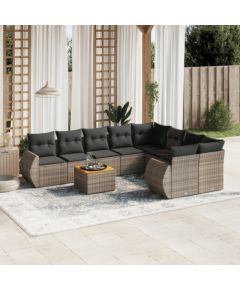 vidaXL 9-cz. zestaw mebli ogrodowych z poduszkami, szary, polirattan Dārza mēbeļu komplekti