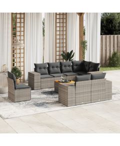 vidaXL 9-cz. zestaw mebli ogrodowych z poduszkami, szary, polirattan Dārza mēbeļu komplekti