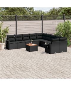 vidaXL 11-cz. zestaw wypoczynkowy do ogrodu, poduszki czarny rattan PE Dārza mēbeļu komplekti