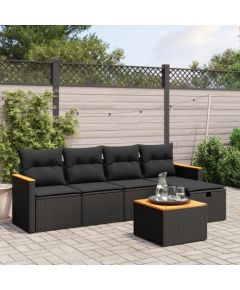 vidaXL 6-cz. zestaw mebli ogrodowych z poduszkami, czarny polirattan Dārza mēbeļu komplekti