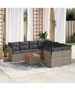 vidaXL 9-cz. zestaw mebli ogrodowych z poduszkami, szary, polirattan Dārza mēbeļu komplekti