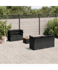 vidaXL 6-cz. zestaw mebli ogrodowych z poduszkami, czarny polirattan Dārza mēbeļu komplekti