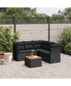 vidaXL 6-cz. zestaw mebli ogrodowych z poduszkami, czarny polirattan Dārza mēbeļu komplekti