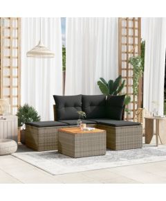 vidaXL 5-cz. zestaw wypoczynkowy do ogrodu, poduszki, szary rattan PE Dārza mēbeļu komplekti