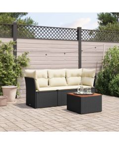 vidaXL 4-cz. zestaw wypoczynkowy do ogrodu, poduszki, czarny rattan PE Dārza mēbeļu komplekti