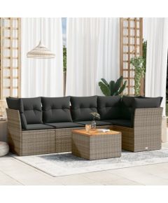 vidaXL 6-cz. zestaw mebli ogrodowych z poduszkami, szary, polirattan Dārza mēbeļu komplekti