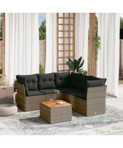 vidaXL 6-cz. zestaw mebli ogrodowych z poduszkami, szary, polirattan Dārza mēbeļu komplekti