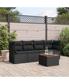 vidaXL 5-cz. zestaw wypoczynkowy do ogrodu, poduszki, czarny rattan PE Dārza mēbeļu komplekti