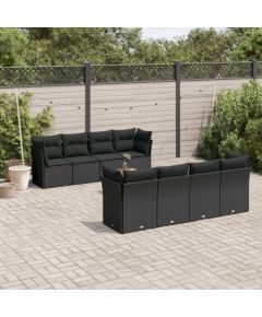 vidaXL 9-cz. zestaw wypoczynkowy do ogrodu, z poduszkami, czarny Dārza mēbeļu komplekti