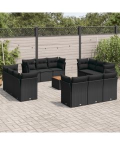 vidaXL 13-cz. zestaw mebli do ogrodu, poduszki, czarny, rattan PE Dārza mēbeļu komplekti