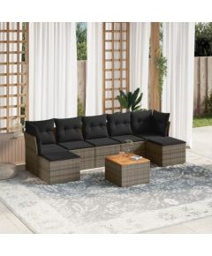 vidaXL 8-cz. zestaw mebli ogrodowych z poduszkami, szary, polirattan Dārza mēbeļu komplekti