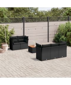 vidaXL 6-cz. zestaw mebli ogrodowych z poduszkami, czarny polirattan Dārza mēbeļu komplekti