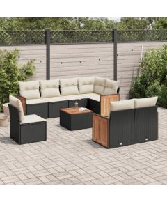 vidaXL 9-cz. zestaw wypoczynkowy do ogrodu, z poduszkami, czarny Dārza mēbeļu komplekti