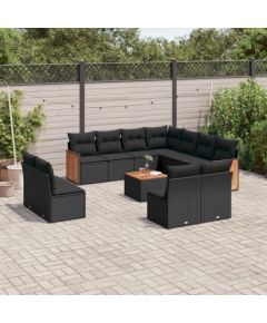 vidaXL 12-cz. zestaw mebli do ogrodu, z poduszkami, czarny, polirattan Dārza mēbeļu komplekti