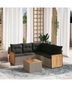 vidaXL 6-cz. zestaw mebli ogrodowych z poduszkami, szary, polirattan Dārza mēbeļu komplekti