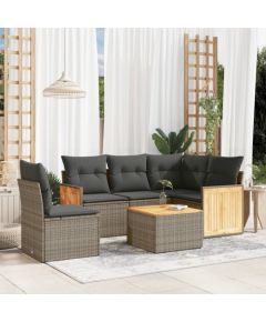 vidaXL 6-cz. zestaw mebli ogrodowych z poduszkami, szary, polirattan Dārza mēbeļu komplekti