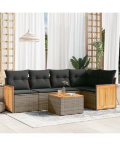 vidaXL 6-cz. zestaw mebli ogrodowych z poduszkami, szary, polirattan Dārza mēbeļu komplekti