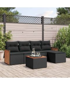 vidaXL 6-cz. zestaw mebli ogrodowych z poduszkami, czarny polirattan Dārza mēbeļu komplekti