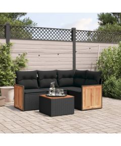 vidaXL 5-cz. zestaw wypoczynkowy do ogrodu, poduszki, czarny rattan PE Dārza mēbeļu komplekti