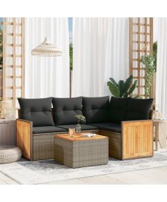 vidaXL 5-cz. zestaw wypoczynkowy do ogrodu, poduszki, szary rattan PE Dārza mēbeļu komplekti