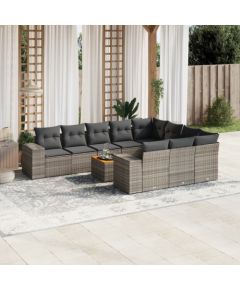 vidaXL 11-cz. zestaw mebli ogrodowych z poduszkami, szary rattan PE Dārza mēbeļu komplekti