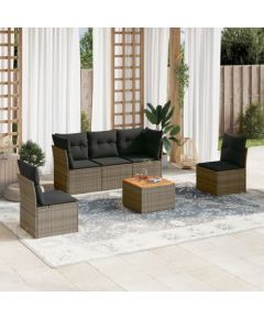 vidaXL 6-cz. zestaw mebli ogrodowych z poduszkami, szary, polirattan Dārza mēbeļu komplekti