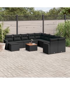 vidaXL 12-cz. zestaw mebli do ogrodu, z poduszkami, czarny, polirattan Dārza mēbeļu komplekti