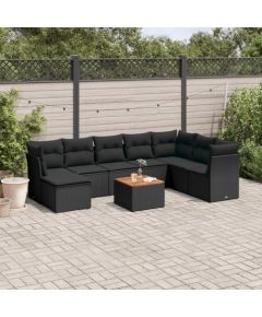 vidaXL 9-cz. zestaw wypoczynkowy do ogrodu, z poduszkami, czarny Dārza mēbeļu komplekti