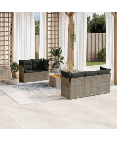 vidaXL 6-cz. zestaw mebli ogrodowych z poduszkami, szary, polirattan Dārza mēbeļu komplekti