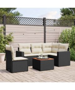 vidaXL 6-cz. zestaw mebli ogrodowych z poduszkami, czarny polirattan Dārza mēbeļu komplekti