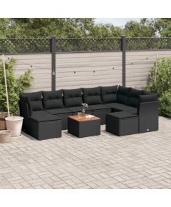 vidaXL 10-cz. zestaw wypoczynkowy do ogrodu, poduszki czarny rattan PE Dārza mēbeļu komplekti