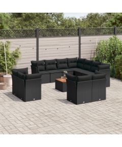 vidaXL 12-cz. zestaw mebli do ogrodu, z poduszkami, czarny, polirattan Dārza mēbeļu komplekti