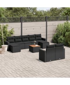 vidaXL 10-cz. zestaw wypoczynkowy do ogrodu, poduszki czarny rattan PE Dārza mēbeļu komplekti