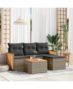 vidaXL 5-cz. zestaw wypoczynkowy do ogrodu, poduszki, szary rattan PE Dārza mēbeļu komplekti