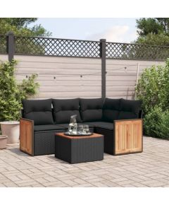 vidaXL 5-cz. zestaw wypoczynkowy do ogrodu, poduszki, czarny rattan PE Dārza mēbeļu komplekti