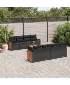 vidaXL 9-cz. zestaw wypoczynkowy do ogrodu, z poduszkami, czarny Dārza mēbeļu komplekti