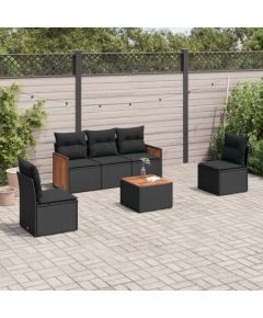 vidaXL 6-cz. zestaw mebli ogrodowych z poduszkami, czarny polirattan Dārza mēbeļu komplekti