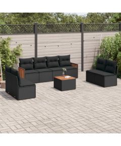 vidaXL 9-cz. zestaw wypoczynkowy do ogrodu, z poduszkami, czarny Dārza mēbeļu komplekti