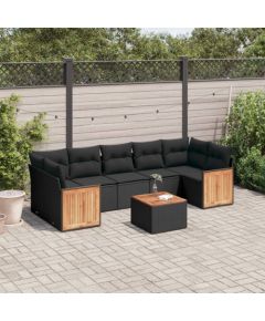 vidaXL 8-cz. zestaw wypoczynkowy do ogrodu, z poduszkami, czarny Dārza mēbeļu komplekti