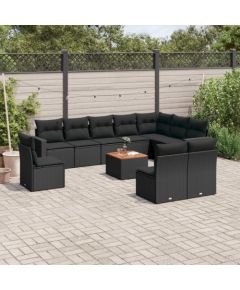 vidaXL 11-cz. zestaw wypoczynkowy do ogrodu, poduszki czarny rattan PE Dārza mēbeļu komplekti