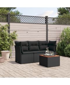 vidaXL 4-cz. zestaw wypoczynkowy do ogrodu, poduszki, czarny rattan PE Dārza mēbeļu komplekti