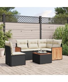 vidaXL 6-cz. zestaw mebli ogrodowych z poduszkami, czarny polirattan Dārza mēbeļu komplekti