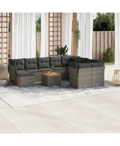 vidaXL 11-cz. zestaw mebli ogrodowych z poduszkami, szary rattan PE Dārza mēbeļu komplekti