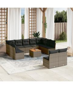 vidaXL 12-cz. zestaw mebli ogrodowych z poduszkami, szary, polirattan Dārza mēbeļu komplekti