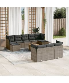 vidaXL 11-cz. zestaw mebli ogrodowych z poduszkami, szary rattan PE Dārza mēbeļu komplekti