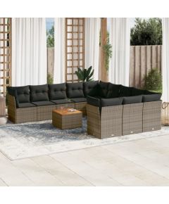 vidaXL 12-cz. zestaw mebli ogrodowych z poduszkami, szary, polirattan Dārza mēbeļu komplekti